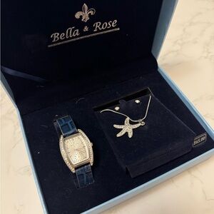 Bella & Rose Silver Watch and Necklace Set